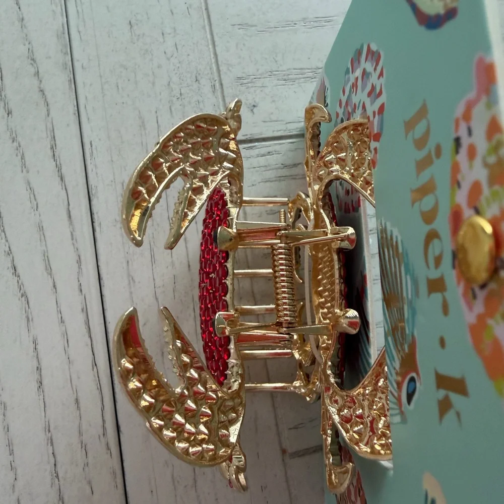 Piper K Crab Double Sided Rhinestone Gold Tone Crab Claw Hair Clip NWT - Picture 6 of 6